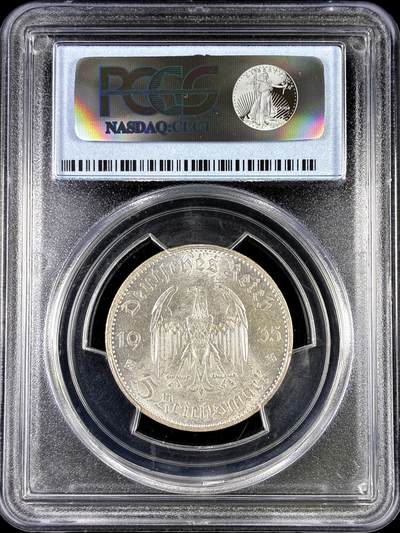 【雨安】【直播拍卖】【评级币章-132期】 2026-04-25 周六 19:30 (金价1050, 银价18.60)  [评级德国] Germany 德国 第三帝国 5马克 教堂 1935年A  PCGS-MS63