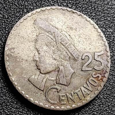 泉币菌-第230场-拍品多 请提前出价 民族妇女 危地马拉25分镍铜硬币 字边 27毫米 铜钱纪念币