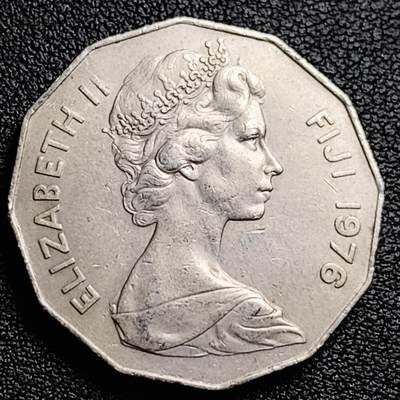 泉币菌-第230场-拍品多 请提前出价 传统帆船 英属斐济50分镍币多边形币 1976年 31.5mm13克