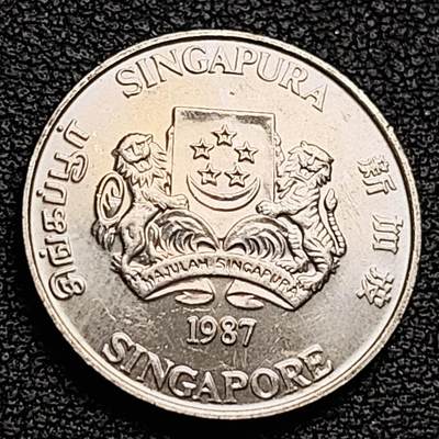 泉币菌-第230场-拍品多 请提前出价 1987 高币值 新加坡20分 绒球花 高盾徽版 直径21.36mm