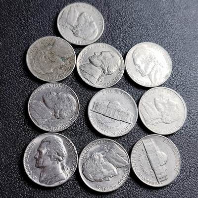 泉币菌-第230场-拍品多 请提前出价 10枚一组 美国杰斐逊纪念币 混合年份