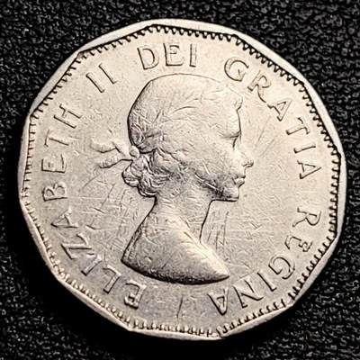 泉币菌-第230场-拍品多 请提前出价 1961年 加拿大 5分镍制多边形硬币 海狸狸猫 女王 21mm