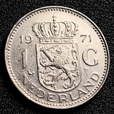 泉币菌-第230场-拍品多 请提前出价 1971年 荷兰王国早期1盾 朱莉安娜女王  镍币 硬币 25mm 