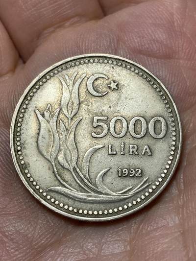 2026年第四十七场(总第二百一十六场）外国好品散币场(免佣金) 土耳其🇹🇷1992年5000里拉(独立后第八套第一版，大尺寸版首发年)