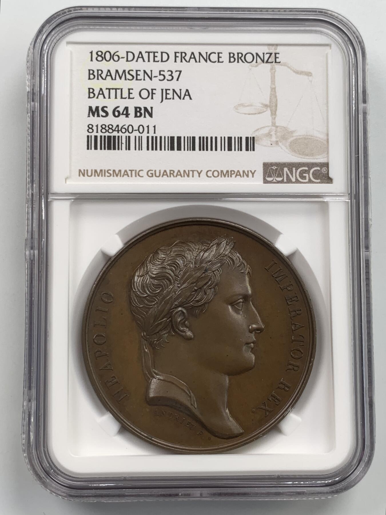 掌中浮雕-藏着的欧洲第059场 NGC MS64 : 1806年法国拿破仑一世耶拿战役铜章，40mm