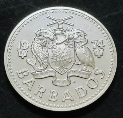 文馨钱币收藏第 303 场，【五一钱币荟，收藏盛宴】长期接代拍业务 全新 1974 年巴巴多斯五元精制纪念银币，31.1 克 800 银