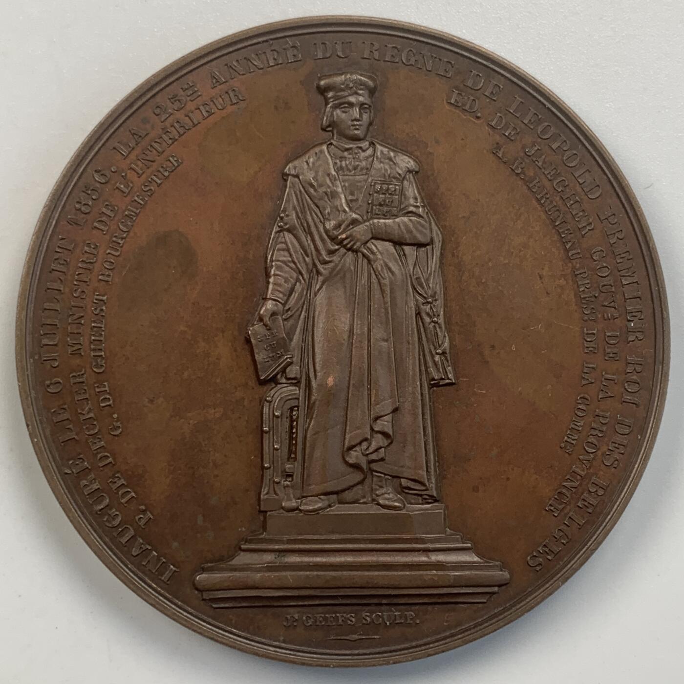 掌中浮雕-藏着的欧洲第059场 1850年比利时印刷之父马滕斯纪念铜章，55mm，56g