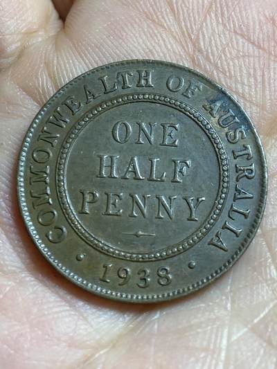 2026年第四十七场(总第二百一十六场）外国好品散币场(免佣金) 澳大利亚🇦🇺1938年半便士(乔治六世第一版首发年，m版墨尔本造)