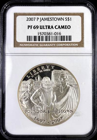 【雨安】【直播拍卖】【评级币章-132期】 2026-04-25 周六 19:30 (金价1050, 银价18.60)  [评级现代] USA 美国 纪念币 1美元 2007年 詹姆斯敦建立400周年 NGC-PF69UC