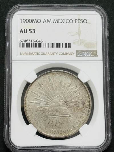 文馨钱币收藏第 303 场，【五一钱币荟，收藏盛宴】长期接代拍业务 NGC AU58 墨西哥 1900 年鹰洋银元，双面好彩，细节拉满