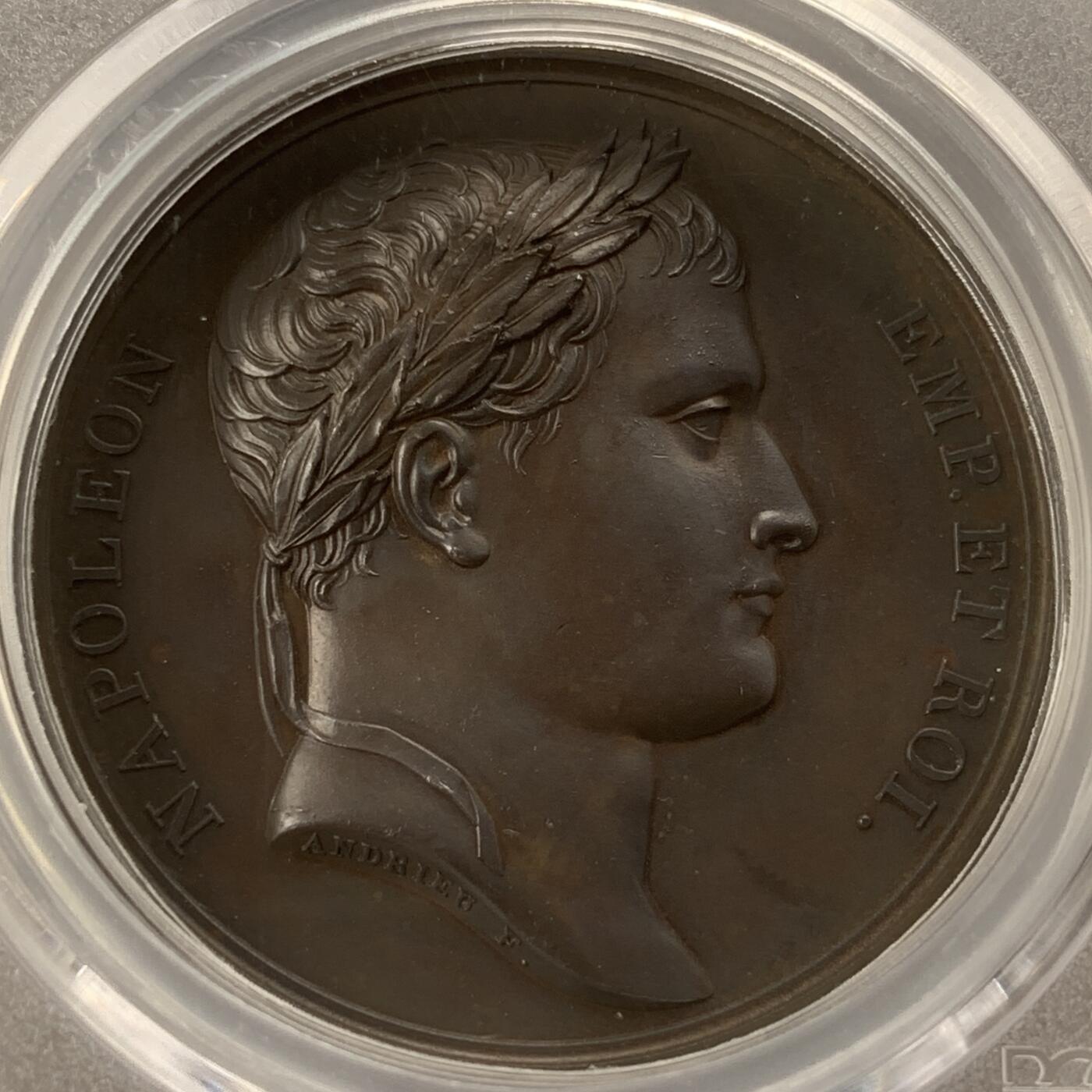 掌中浮雕-藏着的欧洲第059场 PCGS SP64 : 1812年法国拿破仑一世,法军抵达伏尔加河铜章，40mm