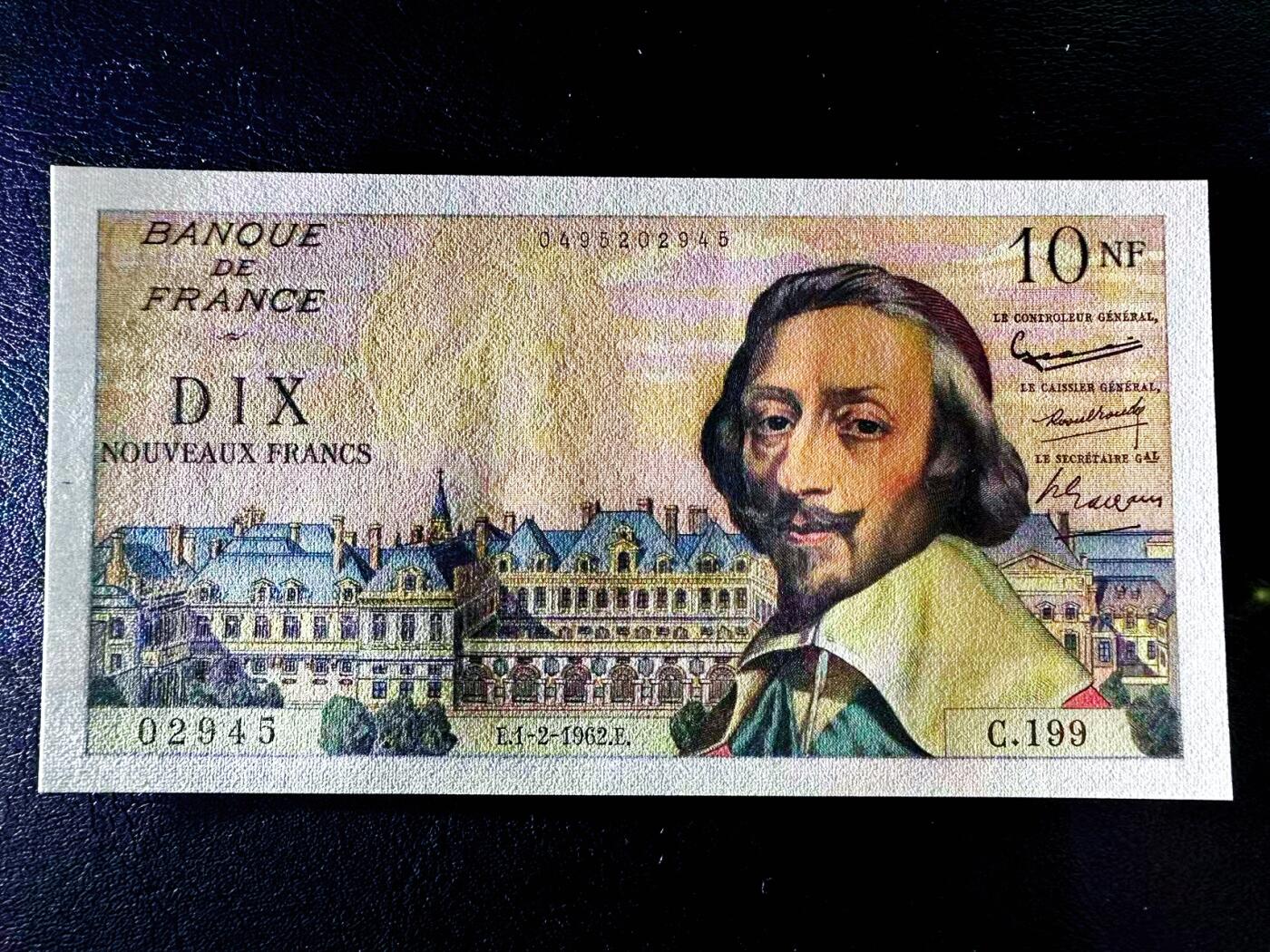 【Blue Auction】世界纸币精拍第812期——18级TOP拍卖/信誉/品质/专业/高效💫 法国 1962年10新法郎 红衣主教 AU+无针孔