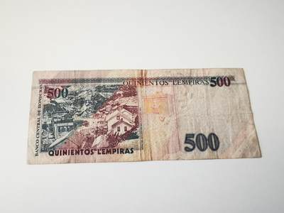 零零发流通品外国纸币拍卖 无佣金 洪都拉斯500少见 有针孔