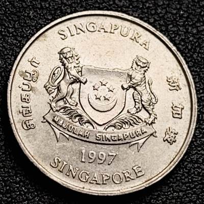 泉币菌-第230场-拍品多 请提前出价 1997 高币值 新加坡20分 绒球花 高盾徽版 直径21.36mm