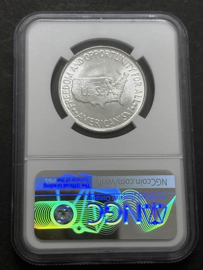 文馨钱币收藏第 303 场，【五一钱币荟，收藏盛宴】长期接代拍业务 NGC MS63 1953 年美国地图版 50分银币，细节看图