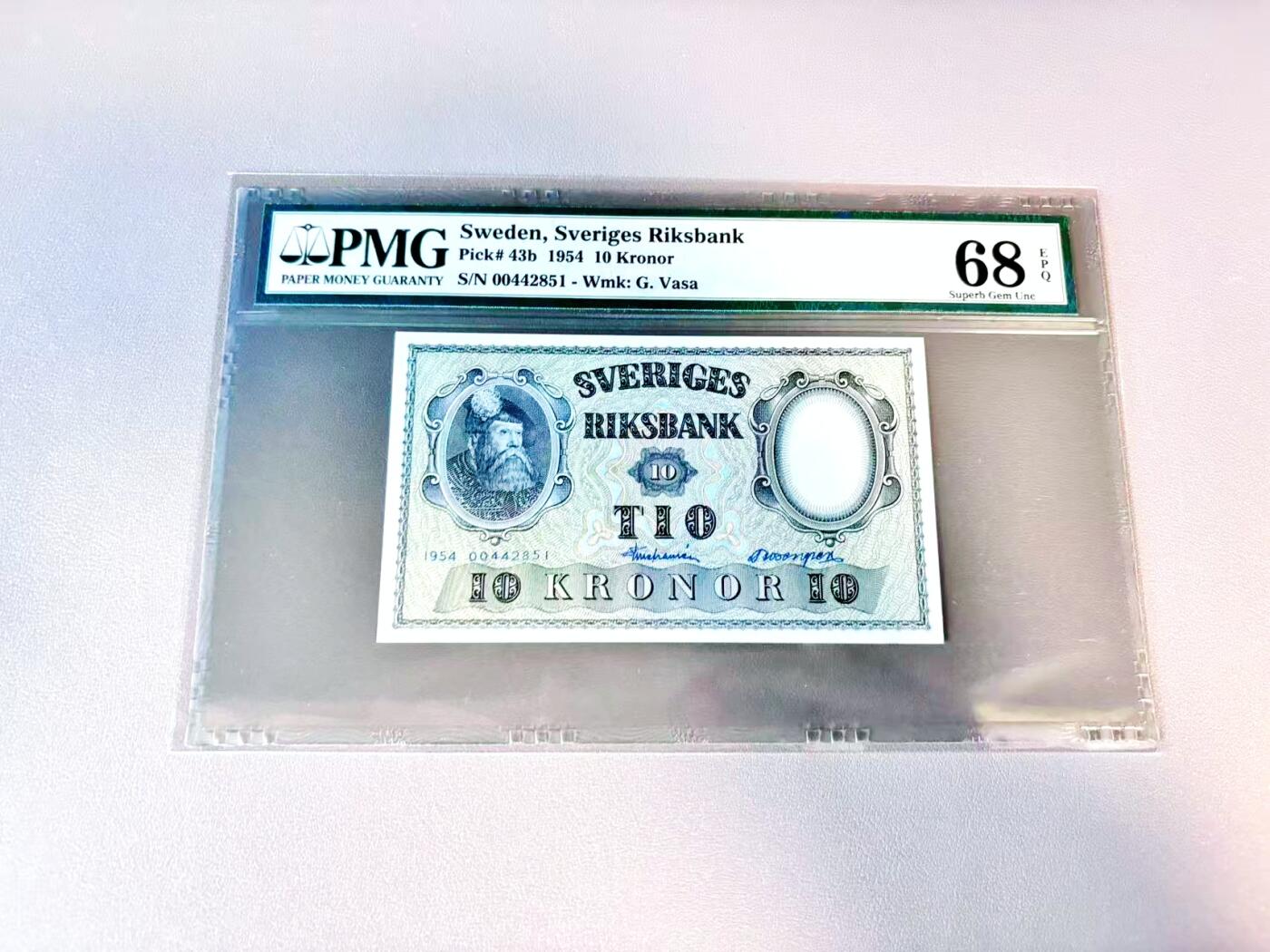【Blue Auction】世界纸币精拍第812期——18级TOP拍卖/信誉/品质/专业/高效💫 瑞典 1954年10克朗 PMG68EPQ 高分
