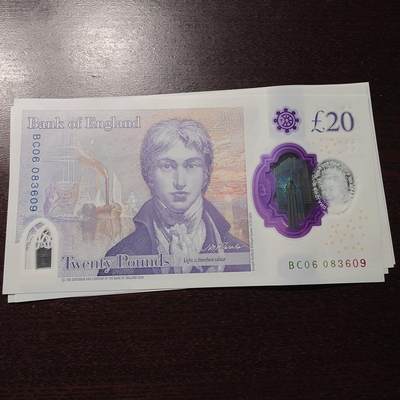 世界钱币～微拍第246期暨2026年第27期  少量老库存低价起拍 2018年英国G序列20镑塑料钞女王 全新绝品无47尾号610