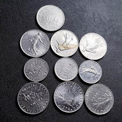 泉币菌-第230场-拍品多 请提前出价 10枚一组 法国法郎镍币 播种女神 混合年份