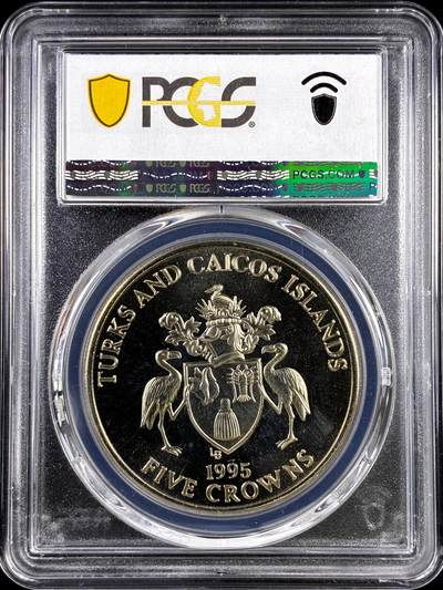 【雨安】【直播拍卖】【评级币章-132期】 2026-04-25 周六 19:30 (金价1050, 银价18.60)  [评级现代] Turks and Caicos Islands 特克斯和凯科斯群岛 5克朗 1995年 欧洲胜利50周年  PCGS-MS67