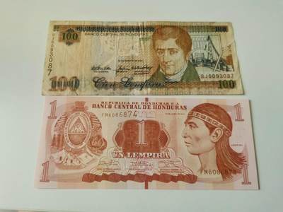 零零发流通品外国纸币拍卖 无佣金 洪都拉斯2张 100有裂口