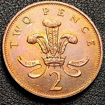 泉币菌-第230场-拍品多 请提前出价 铜光美品 1987年 英国2便士铜币 威尔士皇冠 25.9mm