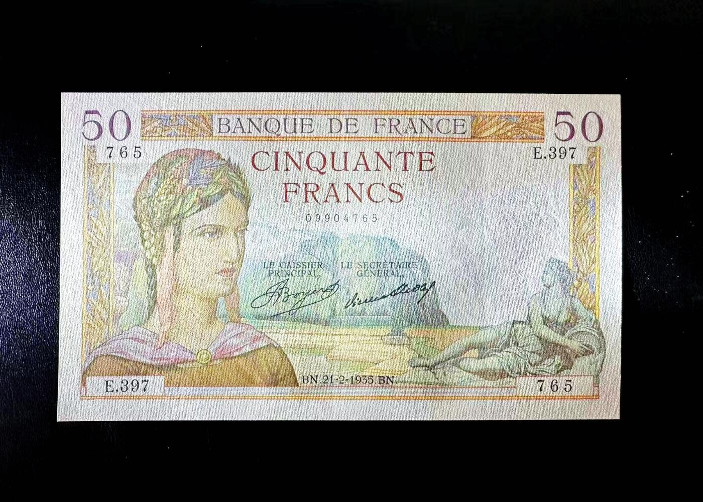 【Blue Auction】世界纸币精拍第812期——18级TOP拍卖/信誉/品质/专业/高效💫 【765倒顺子】法国 1935年50法郎 AU 墨丘利 