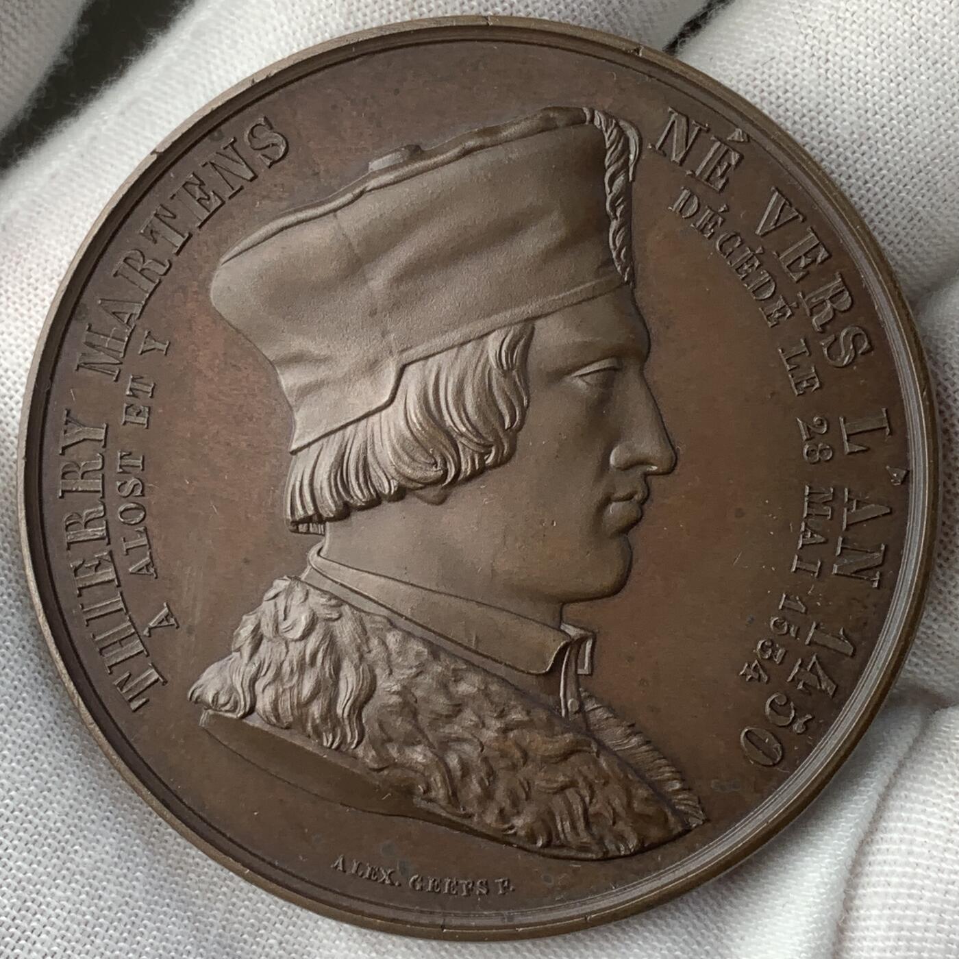 掌中浮雕-藏着的欧洲第059场 1850年比利时印刷之父马滕斯纪念铜章，55mm，56g