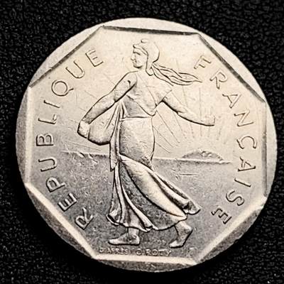 泉币菌-第230场-拍品多 请提前出价 法国早期（1981年）2法郎镍币 26mm 播种女神 入欧前 末版 绝版币