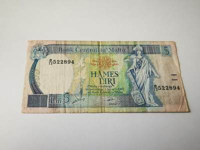 零零发流通品外国纸币拍卖 无佣金 马耳他5里拉