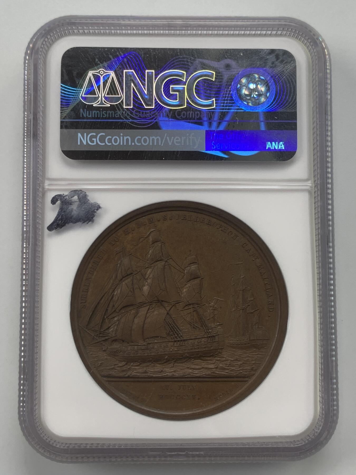 掌中浮雕-藏着的欧洲第059场 NGC MS64 : 1815年拿破仑于柏勒洛丰号战列舰上投降，41mm