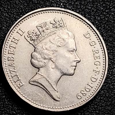 泉币菌-第230场-拍品多 请提前出价 早期老版 1989年英国大5便士镍币 皇冠蓟草 23mm 