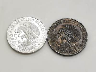 博洋堂“生趣盎然”4月精品专场暨第169期（全场包邮） 墨西哥1968年奥运会25比索银币2枚一对，黑白双煞
