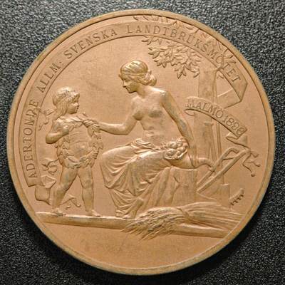 【德藏】世界币章拍卖第171期（拍品征集中~欢迎藏友联系） 1896年 瑞典马尔默第19届全国农业博览会奖章纪念大铜章 直径约：56.1mm；重约：75.7g