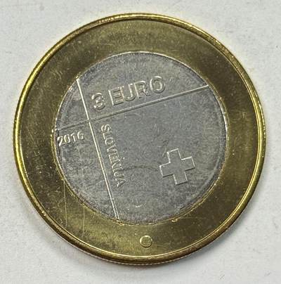 S&S Numismatic世界钱币-拍卖 第127期 斯洛文尼亚2016年 红十字会150周年 3欧元双色纪念币 造币厂错误-背逆