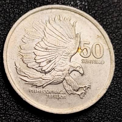 泉币菌-第231场-拍品多 请提前出价 原光美品 飞鹰 菲律宾1989年50分铜镍硬币 食猴鹰 25.0毫米6.0克