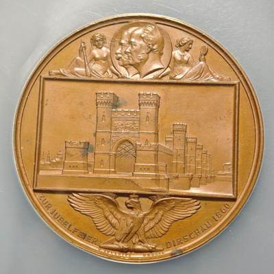 【德藏】世界币章拍卖第171期（拍品征集中~欢迎藏友联系） 1860年 德国普鲁士特切夫铁路大桥落成暨建市600周年纪念大铜章 51mm NGC MS63 设计精美大气 品相状态一流