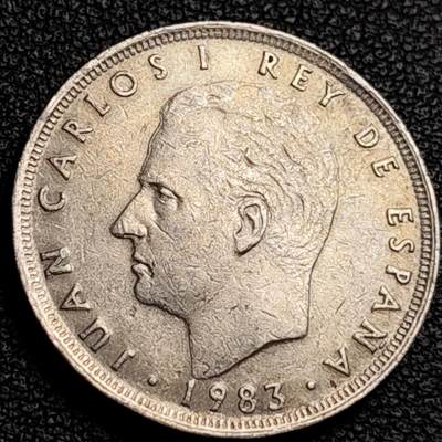 泉币菌-第231场-拍品多 请提前出价 西班牙1983年25比萨塔 卡洛斯一世 铜镍币 26.5mm 