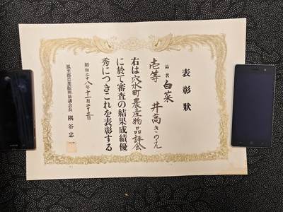 东亚欧洲主题杂货徽章勋章拍卖⑩ （五一大拍350+） 战后昭和二十八年白菜仙人赏状