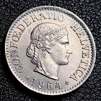 泉币菌-第231场-拍品多 请提前出价 高币值 百年延续 女神 瑞士1964年 10分銅镍硬币 
