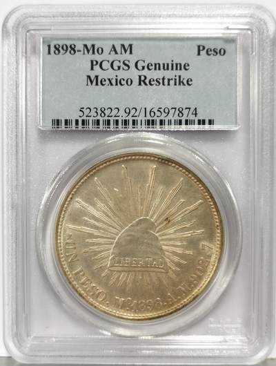 博洋堂“生趣盎然”4月精品专场暨第169期（全场包邮） PCGS Genuine 墨西哥1898年MO AM鹰洋银币，老盒严评，早期菲律宾pc开业评级，妥妥的换盒出分级别，全丝绸光，底板细节非常棒，重评有惊喜