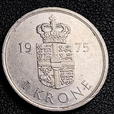 泉币菌-第231场-拍品多 请提前出价 1975 丹麦70年代 玛格丽特女王 1克朗 
