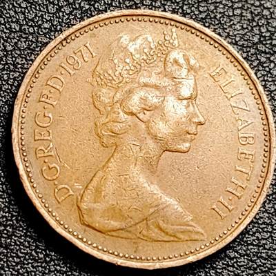 泉币菌-第231场-拍品多 请提前出价  威尔士皇冠 1971年 英国2便士 直径26MM铜币 女王花冠版