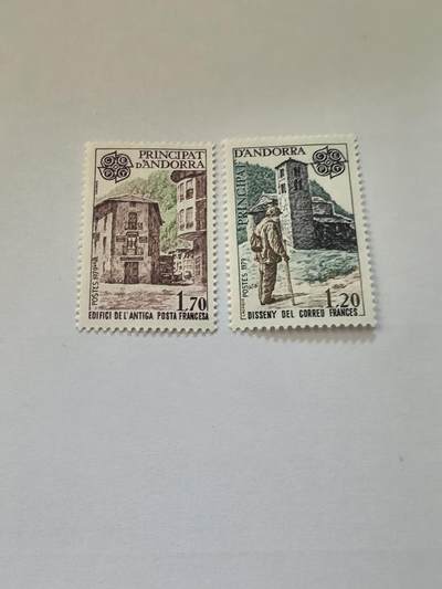 各国成套新旧票 法属安道尔 1979年,欧罗巴,邮政通信史,建筑古迹,2全新雕版