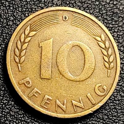 泉币菌-第231场-拍品多 请提前出价 联邦德国1949年 10芬尼硬币 橡树麦穗  银行版 21.5mm