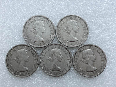 第一海外回流一元起拍收藏 散集专场  第311期 英国1967年2先令硬币 5枚