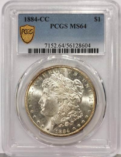 博洋堂“生趣盎然”4月精品专场暨第169期（全场包邮） PCGS MS64 美国1884 CC 摩根 稀有卡森厂 车轮转光 有银霜感