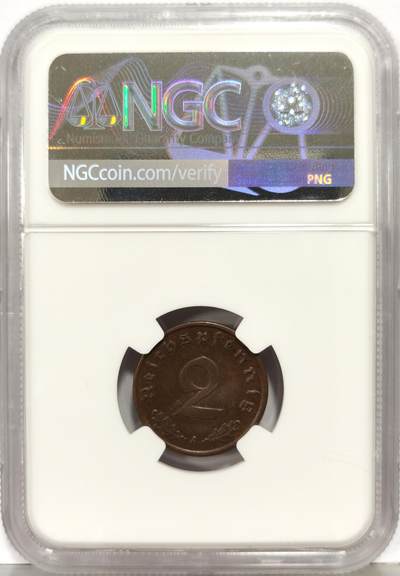 博洋堂“生趣盎然”4月精品专场暨第169期（全场包邮） NGC MS62BN 德国1938年2芬尼铜币，原光元首系列流通币，爆火品种