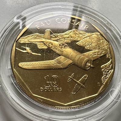 🌹外币初藏🌹🐯2026年第45场   每周二四六晚8️⃣点  世界硬币 马绍尔群岛 1991年 F4U海盗战斗机 10元 铜质镀金纪念币 克朗型 原盒