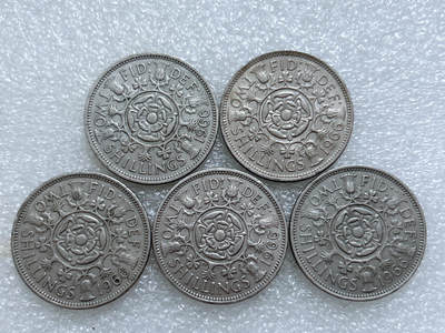 第一海外回流一元起拍收藏 散集专场  第311期 英国1966年2先令硬币 5枚