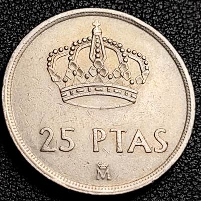 泉币菌-第231场-拍品多 请提前出价 西班牙1983年25比萨塔 卡洛斯一世 铜镍币 26.5mm 